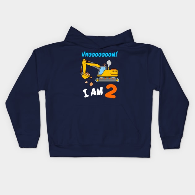 I Am 2 Excavator Digger Toddler Boys 2nd Birthday Kids Hoodie by samshirts